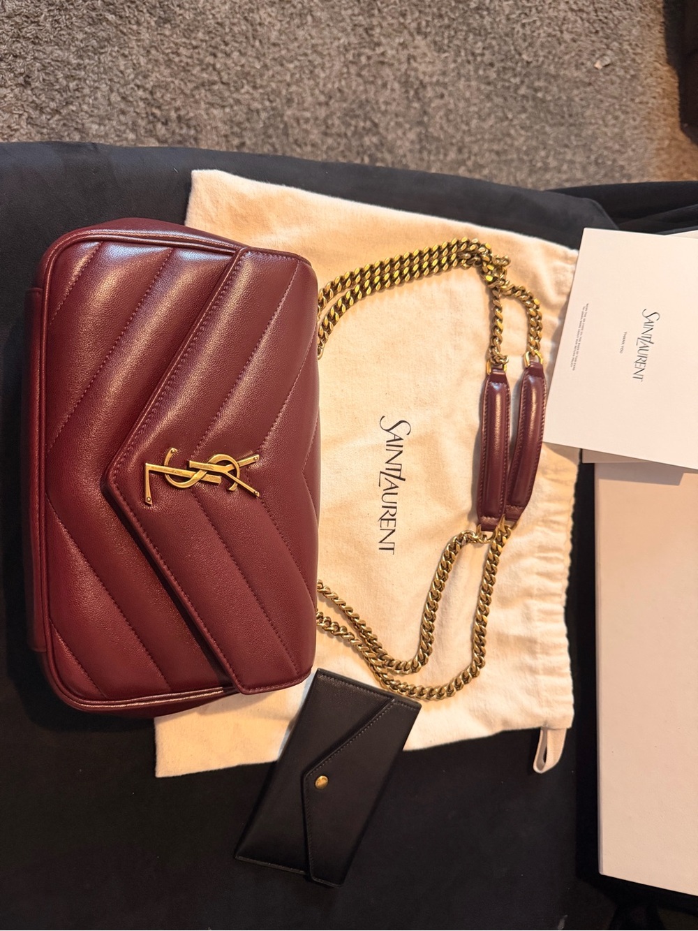 Saint Laurent Burgundy Quilted Leather Envelope Chain Crossbody